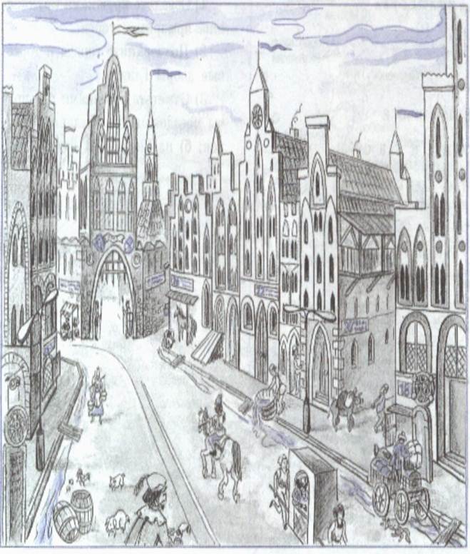 Нарисовать площадь средневекового города
