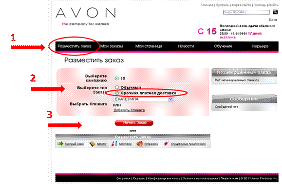 Www avon ru loginmain. Размещение заказа. Разместить заказ. Типы заказов. Платная доставка.