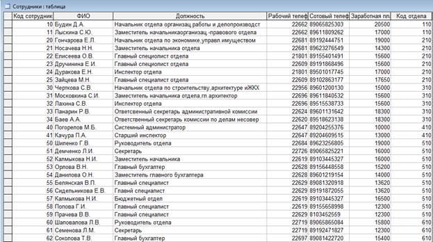 Тандер телефон отдела кадров. Таблица сотрудников. Таблица работников организации. Таблица сотрудников пример. Информация о сотрудниках таблица данные.