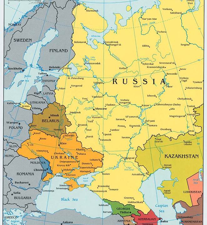 Карта европы с украиной и белоруссией