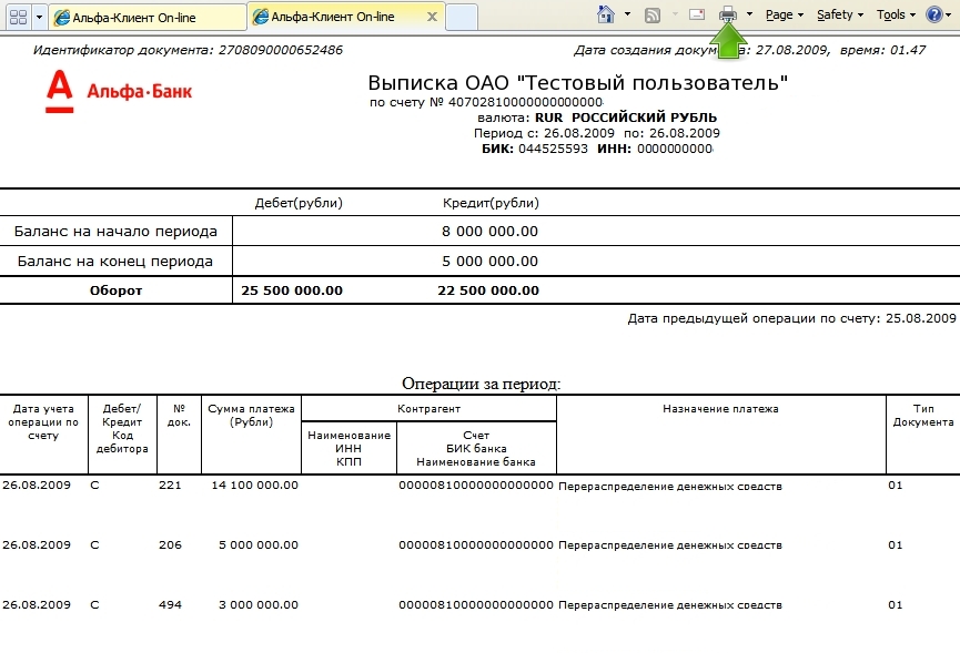 Банковская выписка по счету образец
