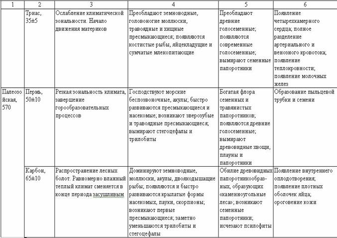 Основные этапы эволюции животных таблица