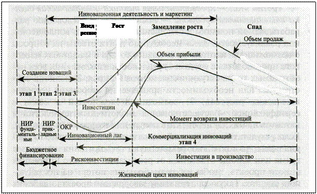 Какая из кривых на схеме жизненного цикла инновации характеризует динамику прибыли