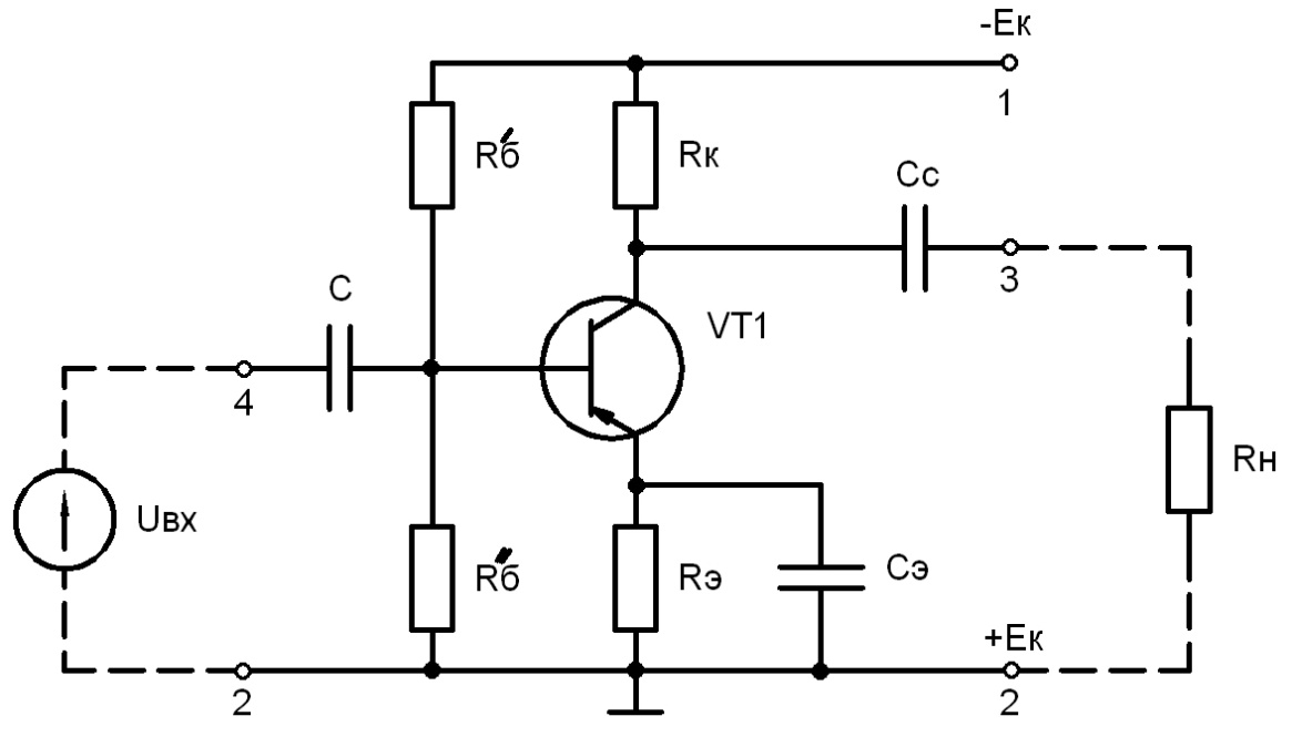 Схема каскада с общим эмиттером