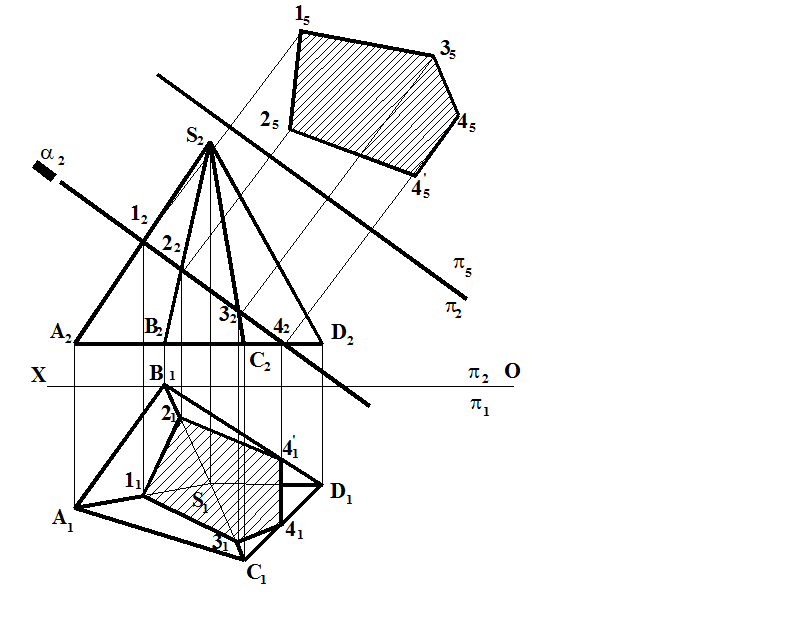 Сечение поверхности и пирамиды. Начертательная геометрия проекция Призмы. Сечение пирамиды проецирующей плоскостью. Натуральная величина пирамиды Начертательная геометрия. Пересечение пирамиды проецирующей плоскостью.