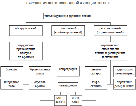 Обструктивный Тип нарушения вентиляционной функции лёгких. Патогенез нарушения вентиляции легких по рестриктивному типу. Типы нарушения легочной вентиляции.