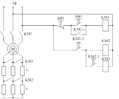 Схема включения двигателя с фазным управлением. Двухступенчатый пуск асинхронного двигателя. Автоматический пуск резервного двигателя с одним двигателем схема. Схема пуска асинхронного двигателя с фазным ротором.