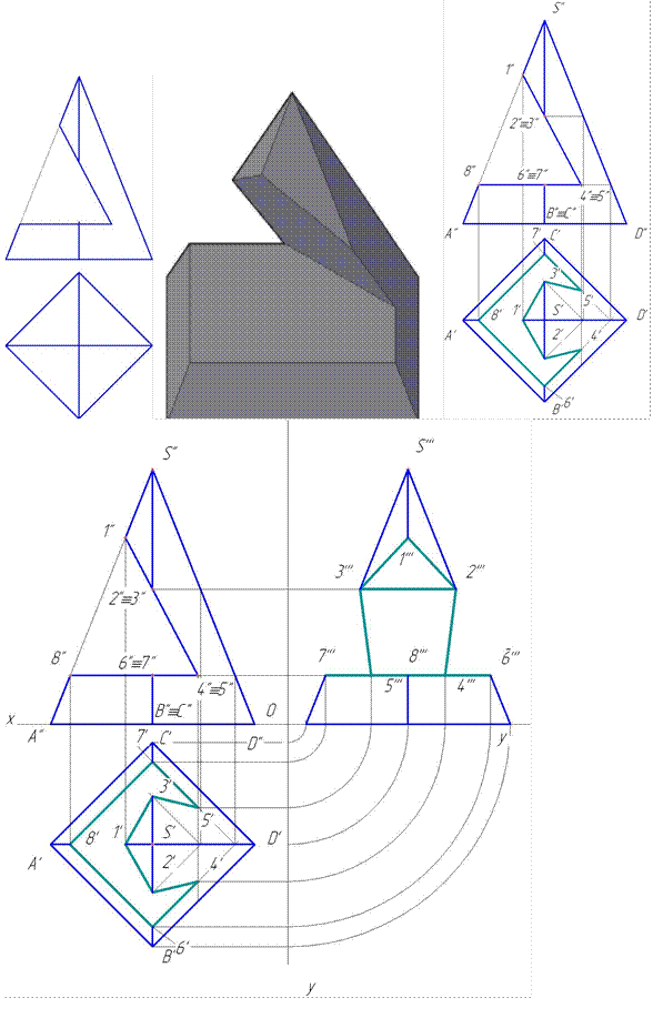 Фигуры с вырезами. Начертательная геометрия проекция пирамиды. Проецирование геометрических тел пирамида. Начертательная геометрия Призма. Усеченная пирамида Инженерная Графика.