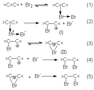 Качественная реакция на двойную связь. Br2 двойная связь. Электрофильное присоединение по двойной связи. Двойная связь c c + br br.