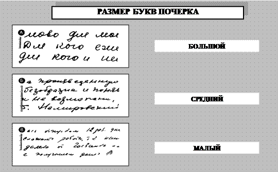 Приложение для разбора почерка. Размер почерка в криминалистике. размер букв в почерке. размер и разгон почерка. разгон почерка криминалистика.