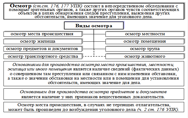 176 упк рф. Виды осмотра в уголовном процессе. Виды освидетельствования в уголовном процессе. Основания производства осмотра. Процессуальный порядок производства осмотра.